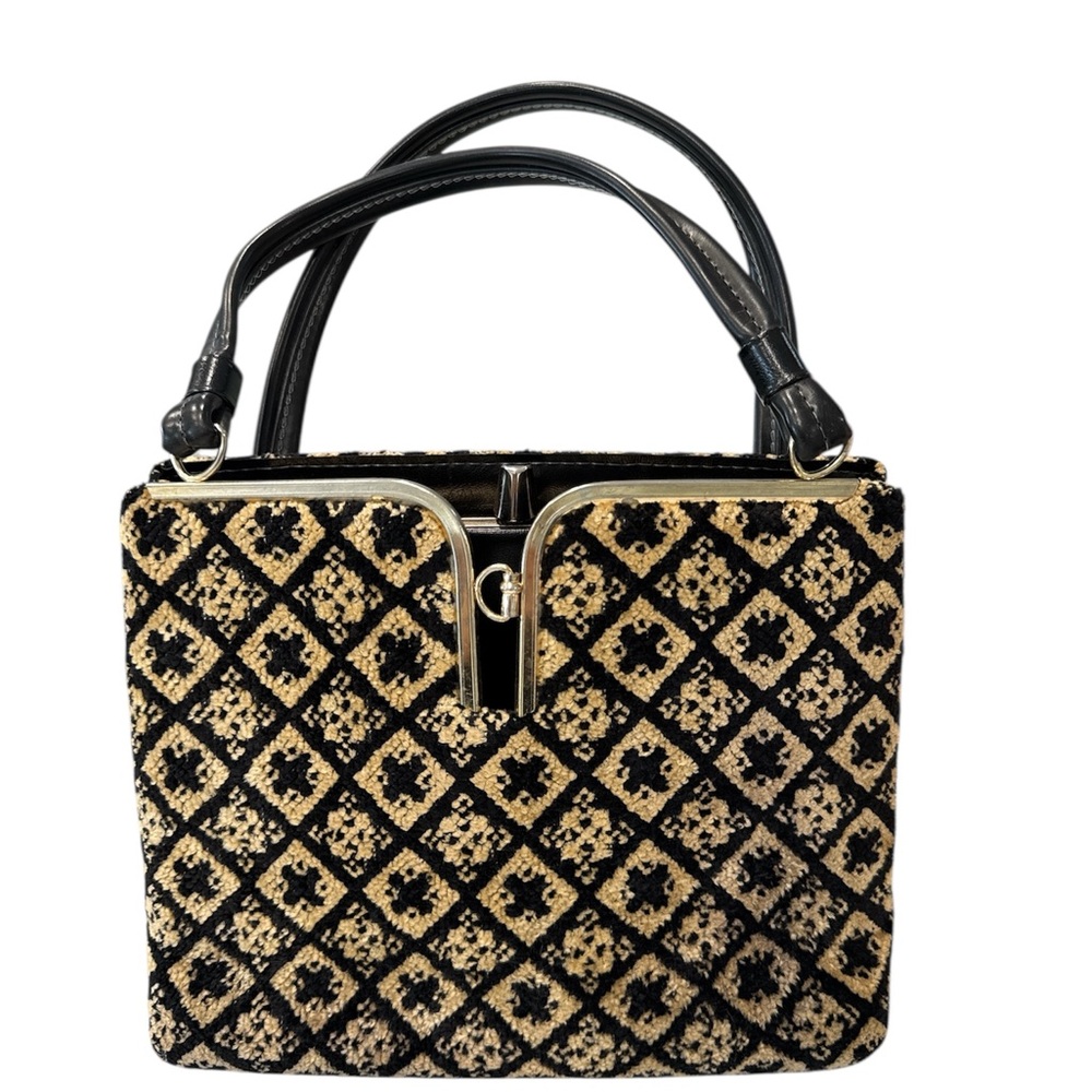 Vintage Black and Gold Chenille Handbag